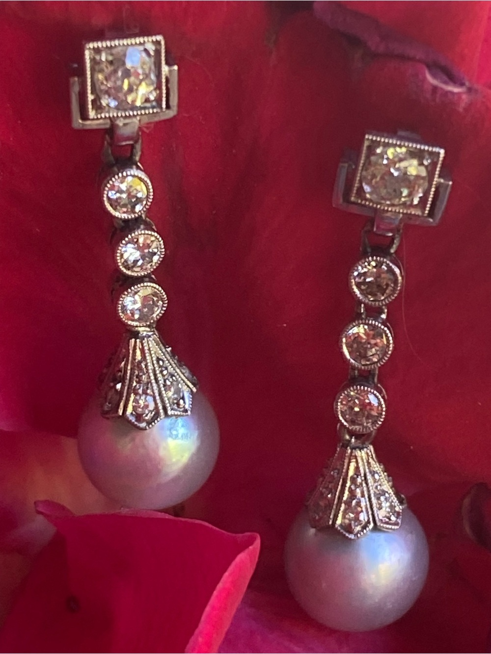 1920s pearl diamond drop earrings